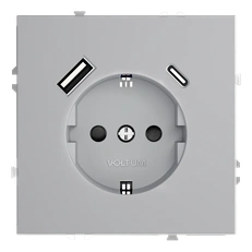 Изображение Розетка встраиваемая VOLTUM S70 с заземлением и защитными шторками 16А с USB A+С (серый)